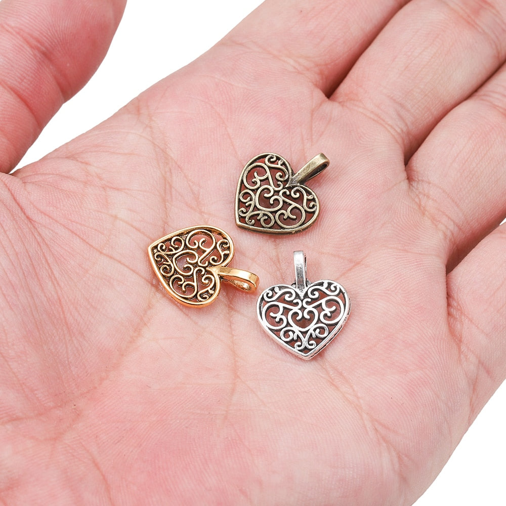 Tibetan Antique Heart Pendants, 30pcs