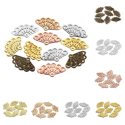 Fan Shape Stamping Floating Flower Findings, 50Pcs