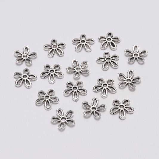 11.5mm 5-Petal Hollow Antique Bead Caps, 50pcs