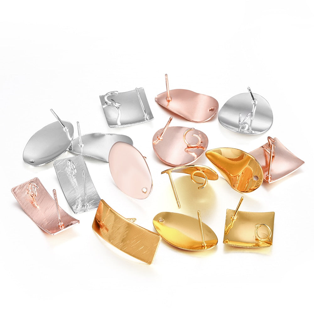 7 Styles Plated Geometric Polygonal Earring Stud Posts, 10pair - Lot