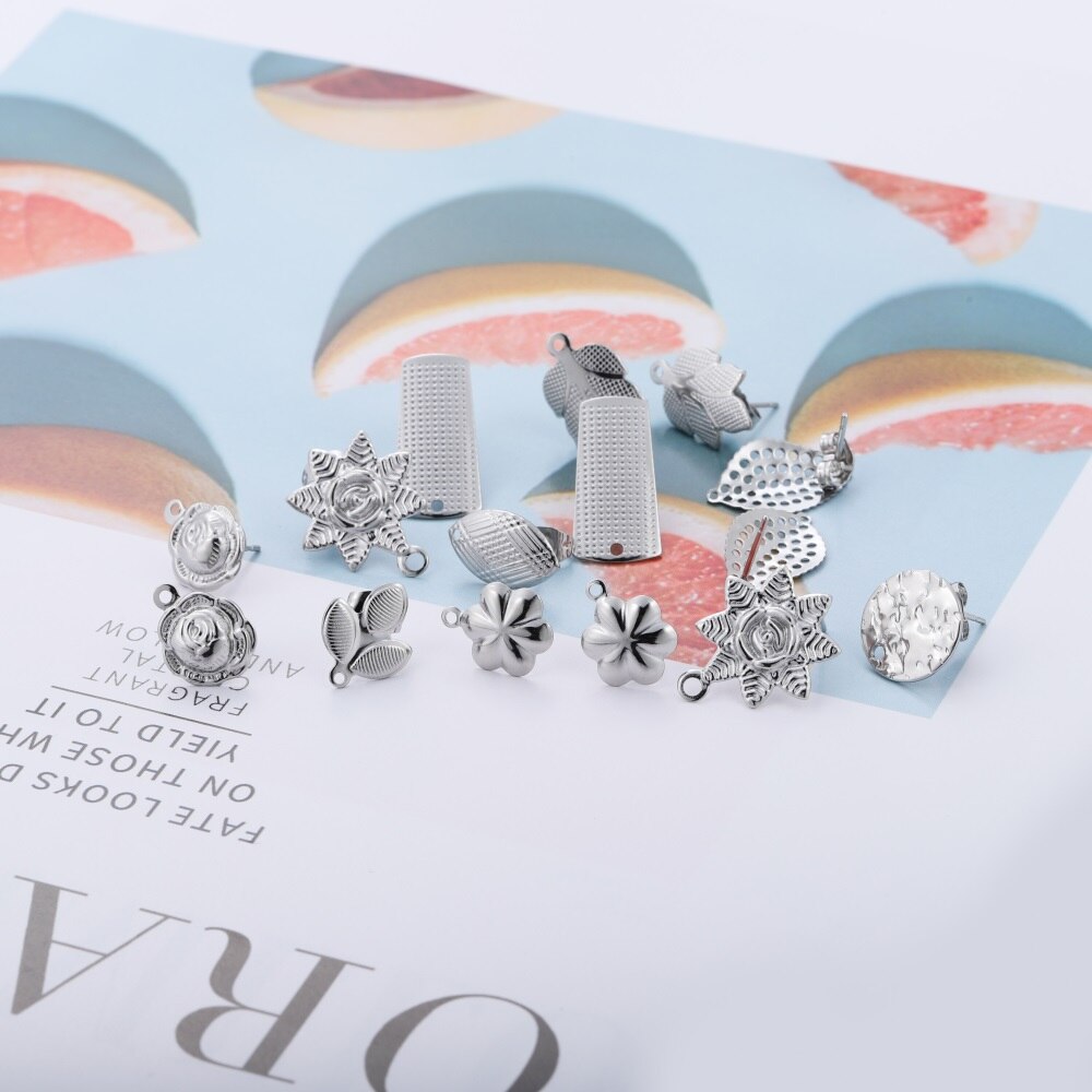 Stainless Steel Geometric Earring Stud Base, 10pcs