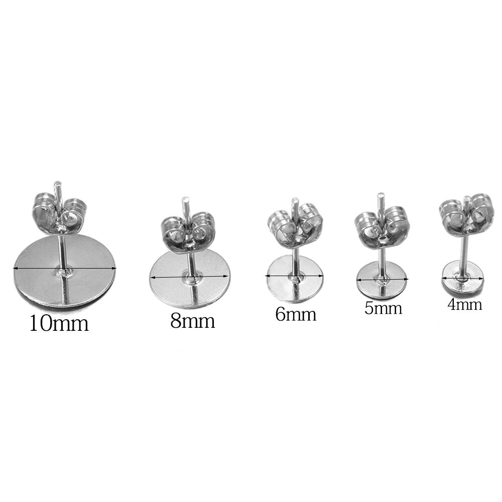 4-10mm Metal Blank Post Earring Studs Base 100pcs