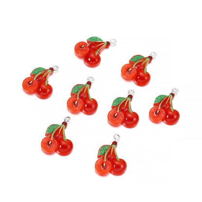 Mixed Fruits Resin Keychain Pendants, 10Pcs