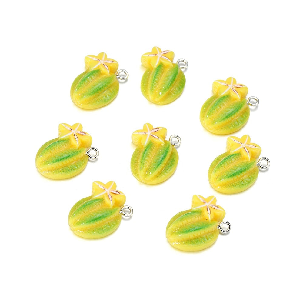 Mixed Fruits Resin Keychain Pendants, 10Pcs