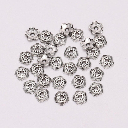 6mm 5-Petal Relief Flower Bead Caps, 100pcs