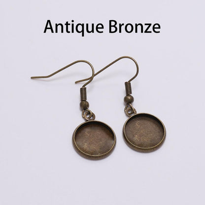 10-25mm Tray Bezel Cabochon Earring Hook, 10pcs