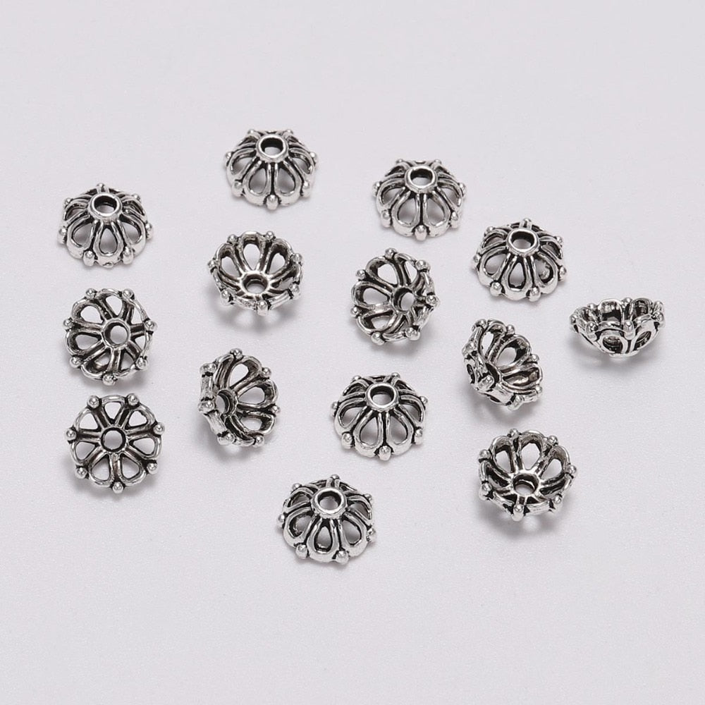 8mm 7-Petal Antique Hollow Flower Bead Caps, 100pcs