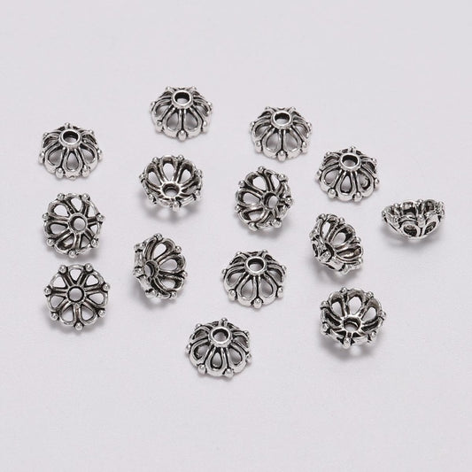 8mm 7-Petal Antique Hollow Flower Bead Caps, 100pcs