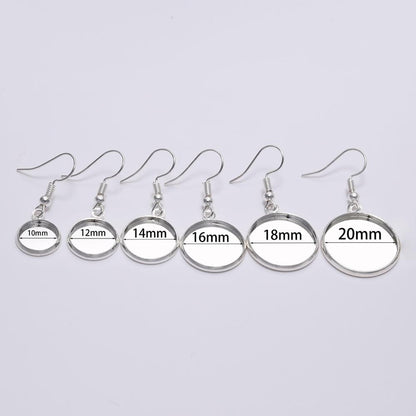 10-25mm Tray Bezel Cabochon Earring Hook, 10pcs