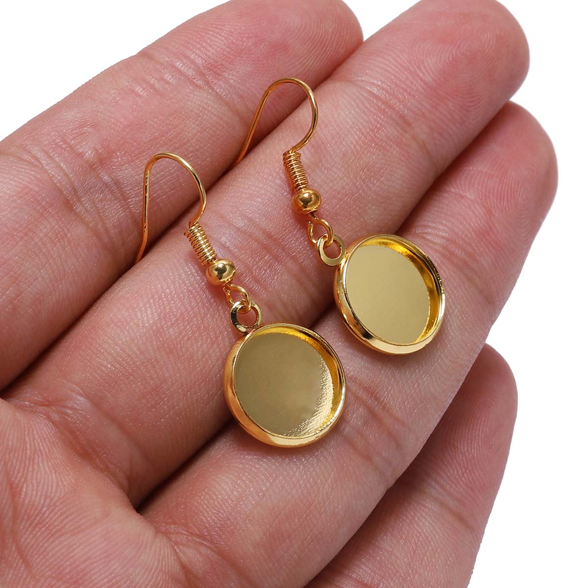 10-25mm Tray Bezel Cabochon Earring Hook, 10pcs