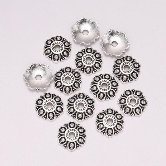 12mm 6-Petal Hollow Flower Bead Caps, 20pcs