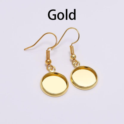 10-25mm Tray Bezel Cabochon Earring Hook, 10pcs