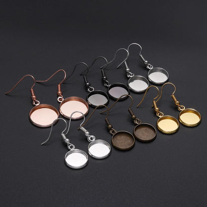 10-25mm Tray Bezel Cabochon Earring Hook, 10pcs