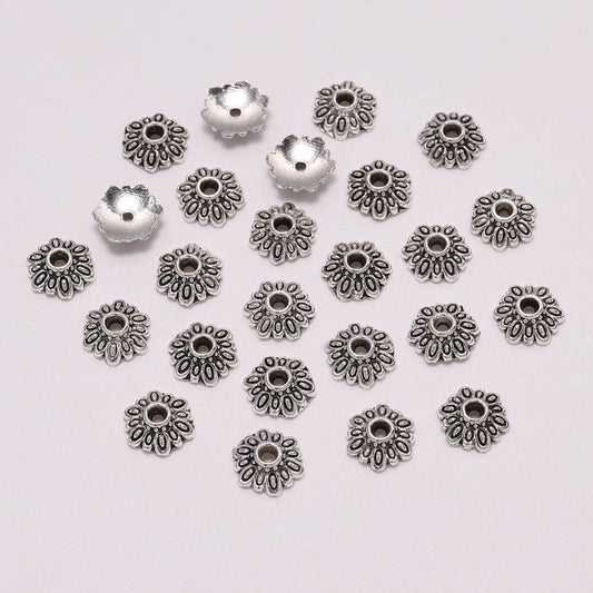 8mm 12-Petal Round Flower Bead Caps, 50pcs