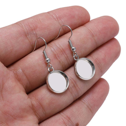 10-25mm Tray Bezel Cabochon Earring Hook, 10pcs