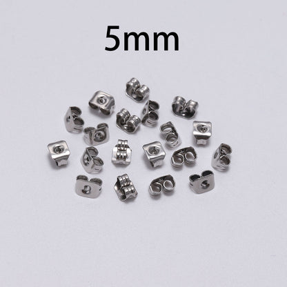 Stainless Steel Earring Back 4-8mm, 100pcs