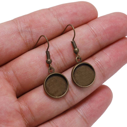 10-25mm Tray Bezel Cabochon Earring Hook, 10pcs