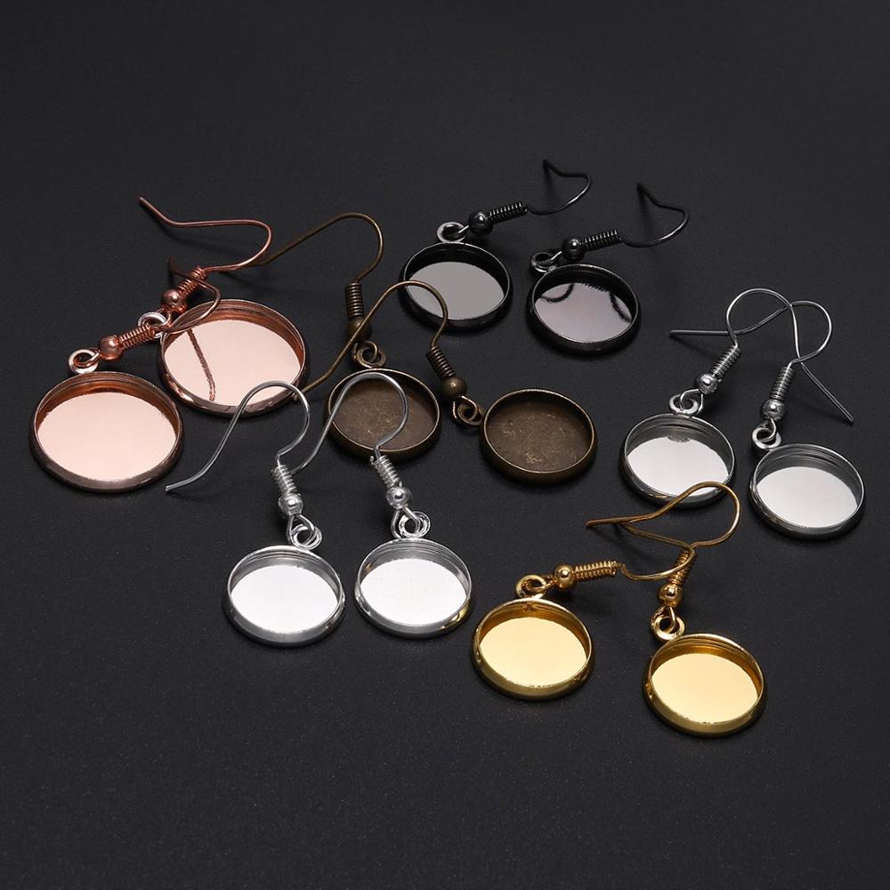 10-25mm Tray Bezel Cabochon Earring Hook, 10pcs