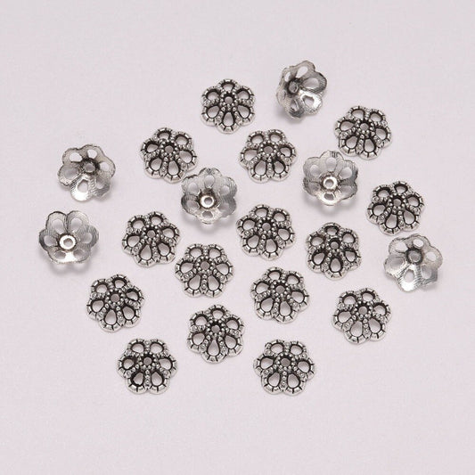 9mm Hollow Flower Torus Bead Caps, 50pcs