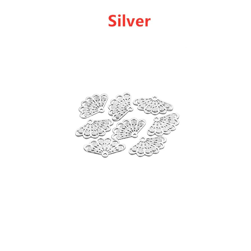 Fan Shape Stamping Floating Flower Findings, 50Pcs