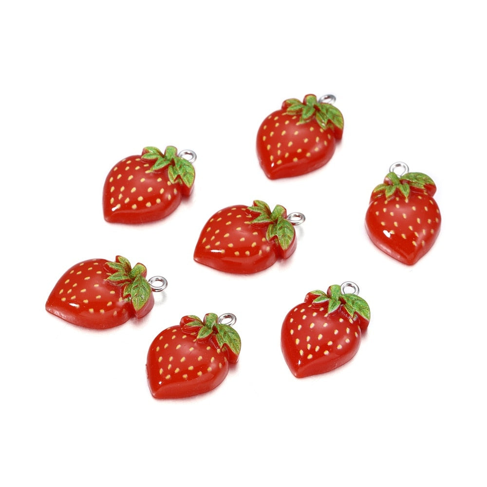 Mixed Fruits Resin Keychain Pendants, 10Pcs