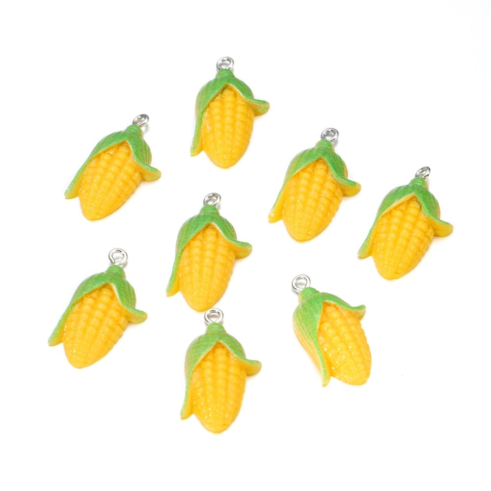 Mixed Fruits Resin Keychain Pendants, 10Pcs