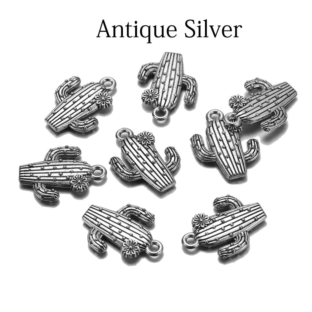10 pendentifs cactus antiques 15x20mm