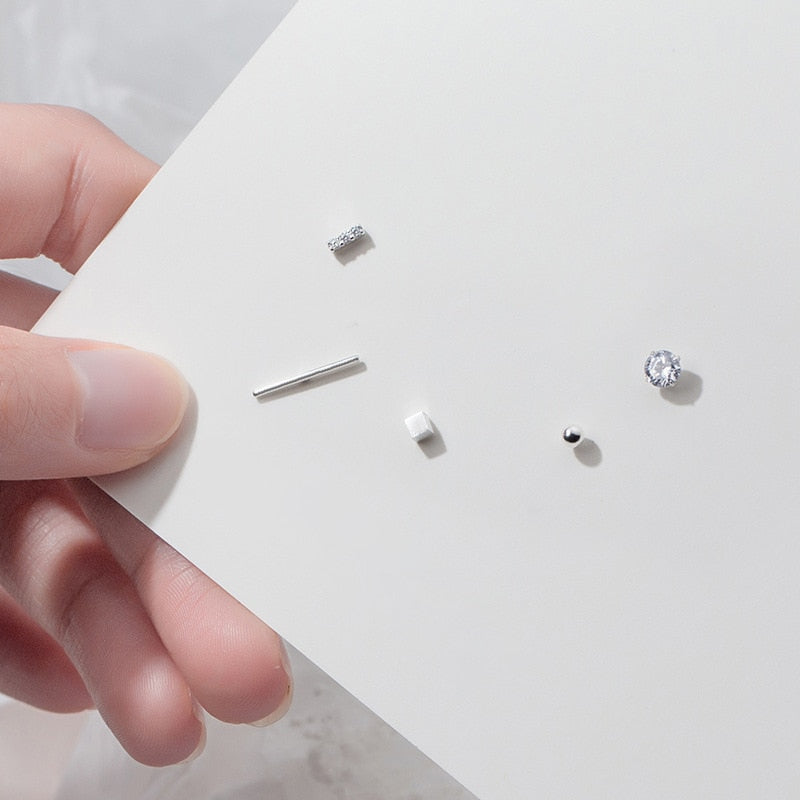 One Set of Five Geometric Stud Earrings