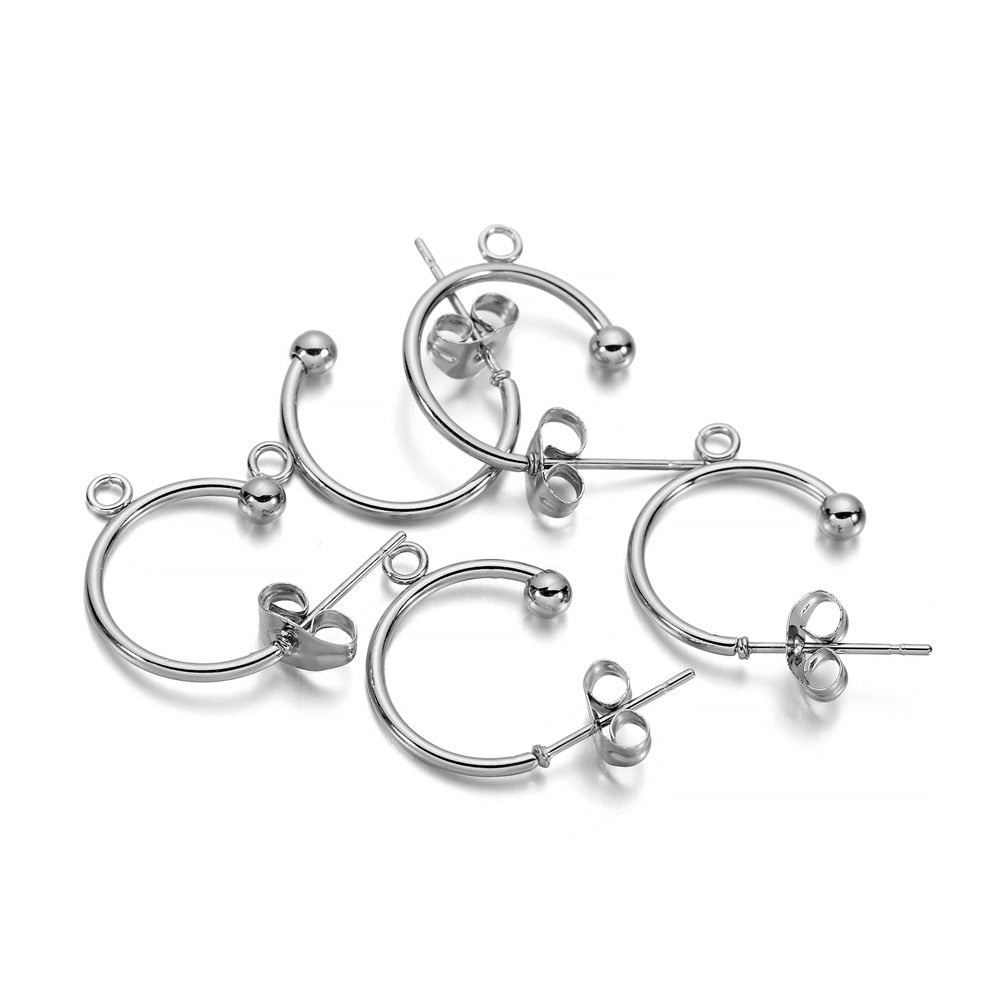 C-shaped Ear Hook Hoops in Stainless Steel, 6pcs