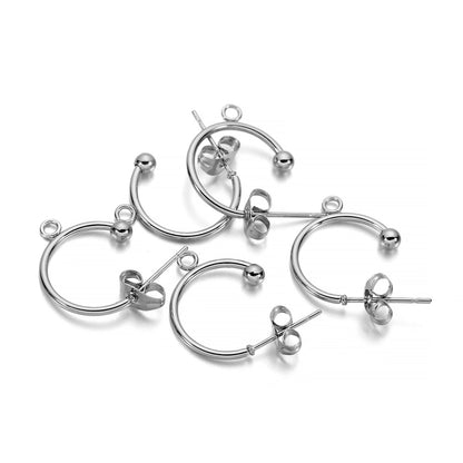 C-shaped Ear Hook Hoops in Stainless Steel, 6pcs
