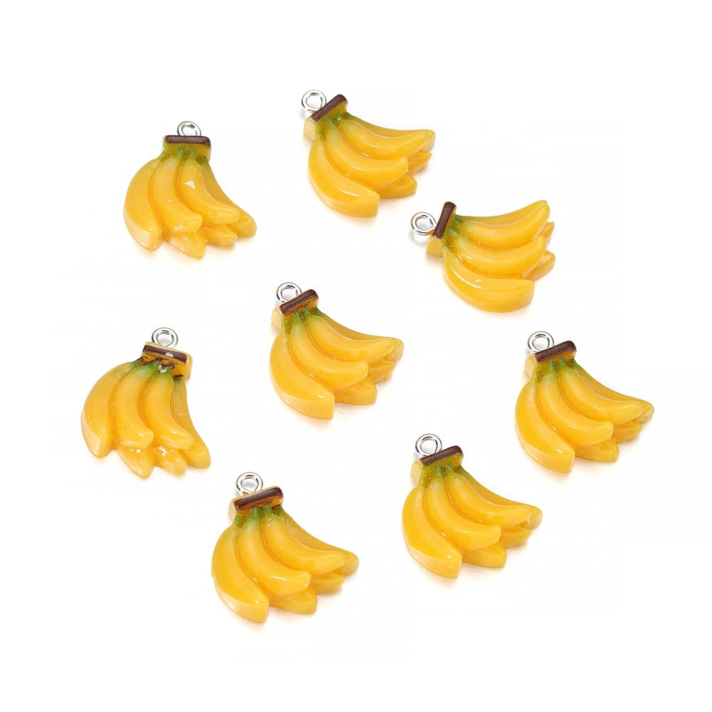 Mixed Fruits Resin Keychain Pendants, 10Pcs