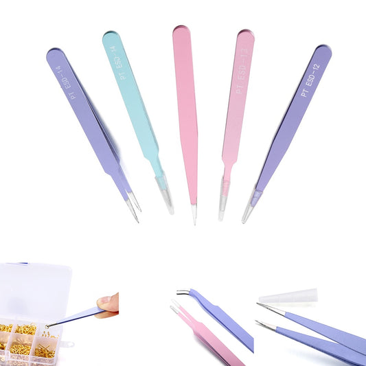 3-Color Bent Nose Tweezers, 1pc