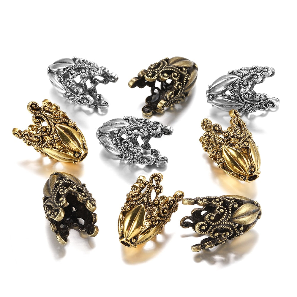 Gold Alloy Hollow Flower Bead Caps, 2 Pcs