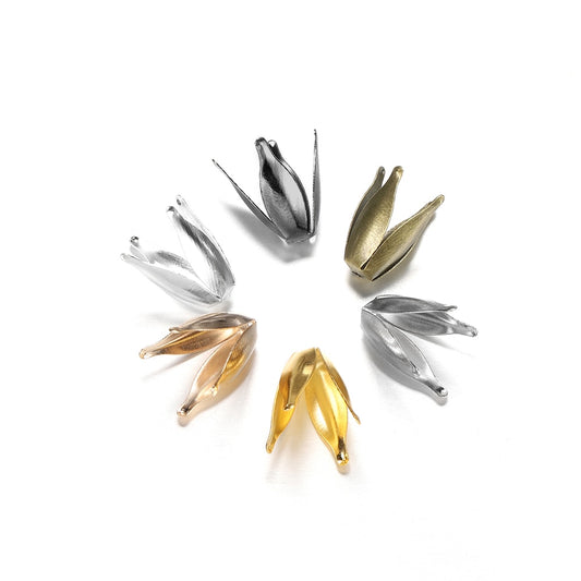 Silver Gold Filigree Petal Bead Caps, 100pcs