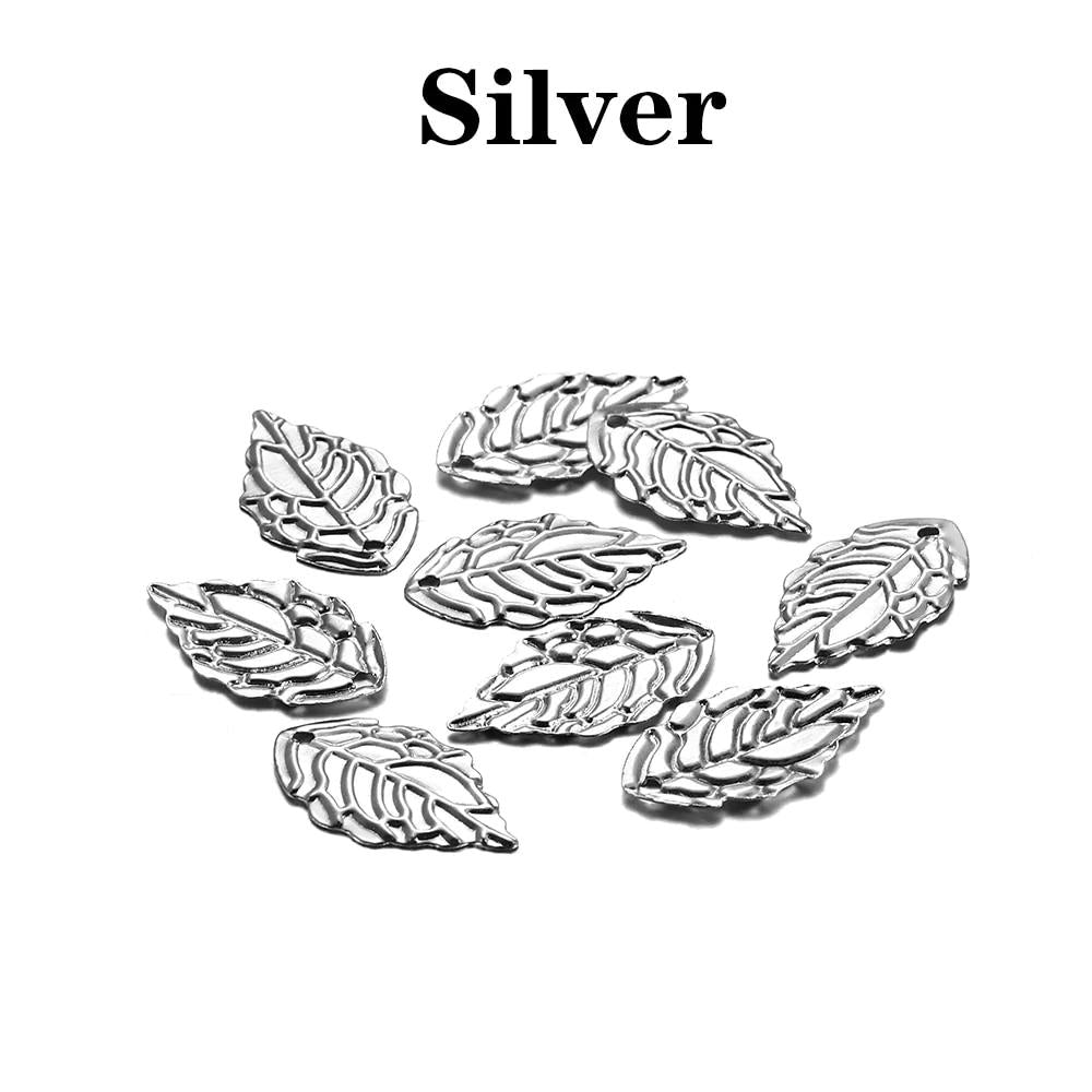 100Pcs 10x18mm Metal Leaf Shape Pendants