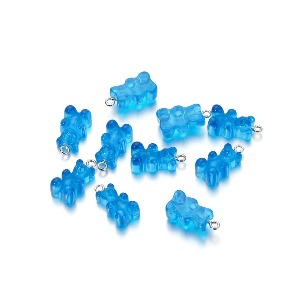 Candy Color Resin Mini Bear Charms, 10pcs