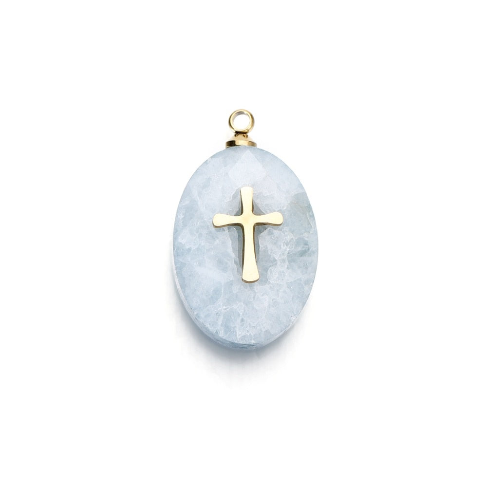 Stainless Steel Natural Stone Pendants, 4pcs