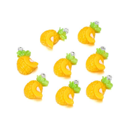 Mixed Fruits Resin Keychain Pendants, 10Pcs