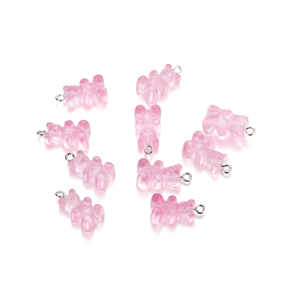 Candy Color Resin Mini Bear Charms, 10pcs