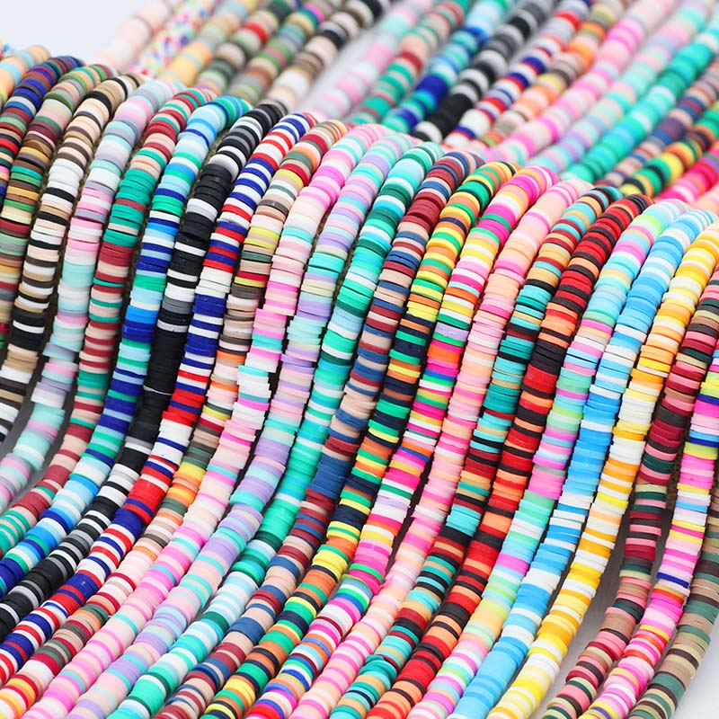 6mm Mixed Color Flat Round Polymer Clay Beads