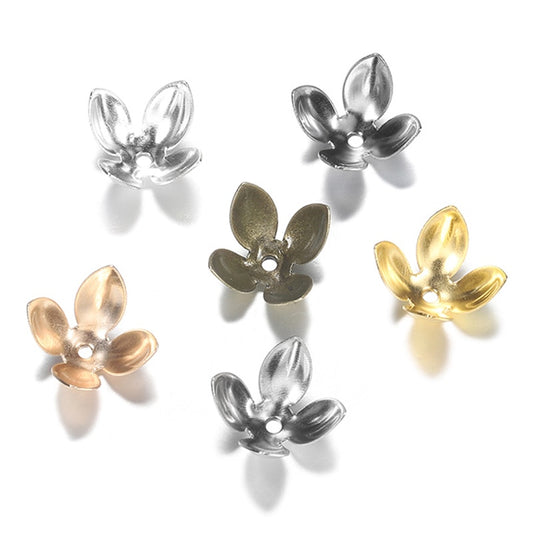 15x8mm Gold Plated Four Leaves Bead Caps, 50pcs