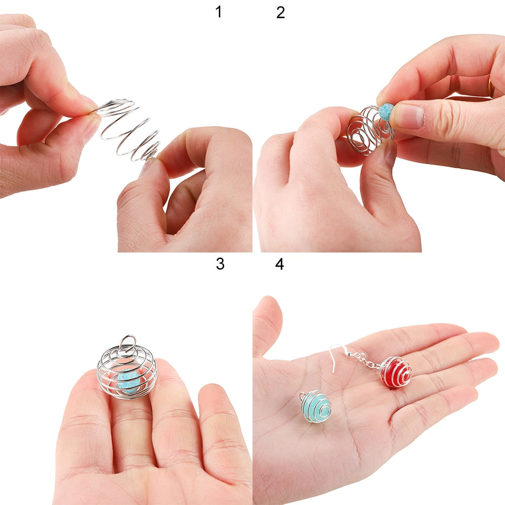 5 à 30 pendentifs en forme de cage de perles en spirale métallique de 9 à 35 mm