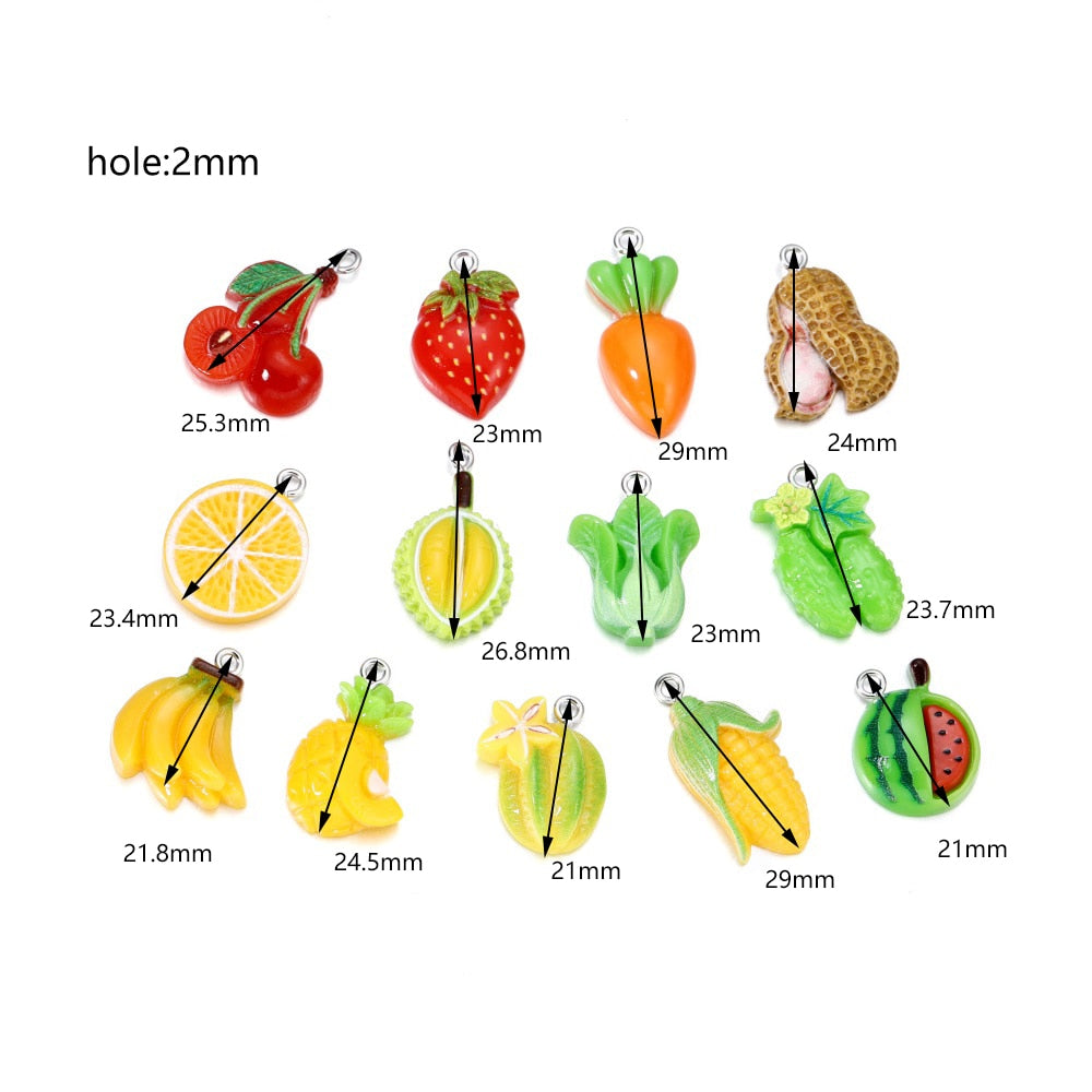 Mixed Fruits Resin Keychain Pendants, 10Pcs
