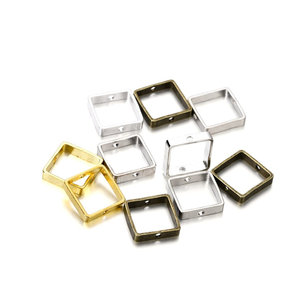 20Pcs 10mm Metal Geometric Double Hole Heart Pendants