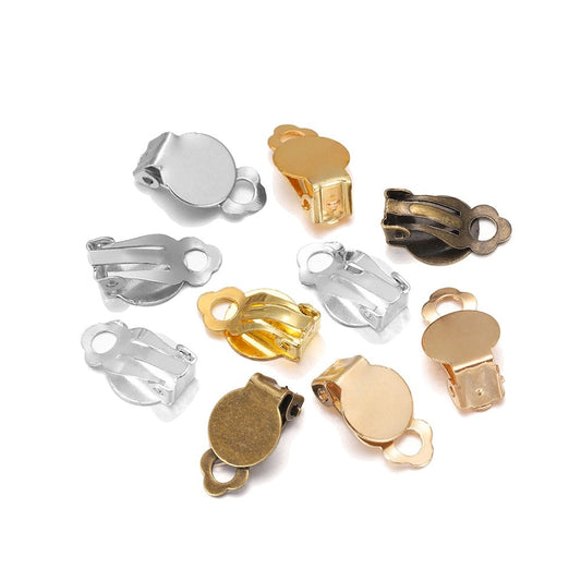Ear Clip Base, Earrings Blank Setting 10mm, 50pcs