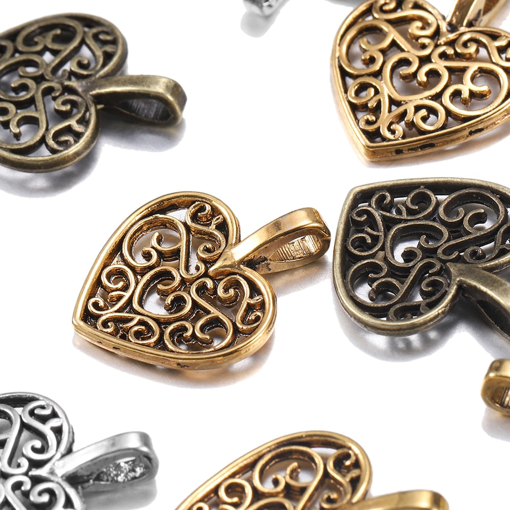Tibetan Antique Heart Pendants, 30pcs