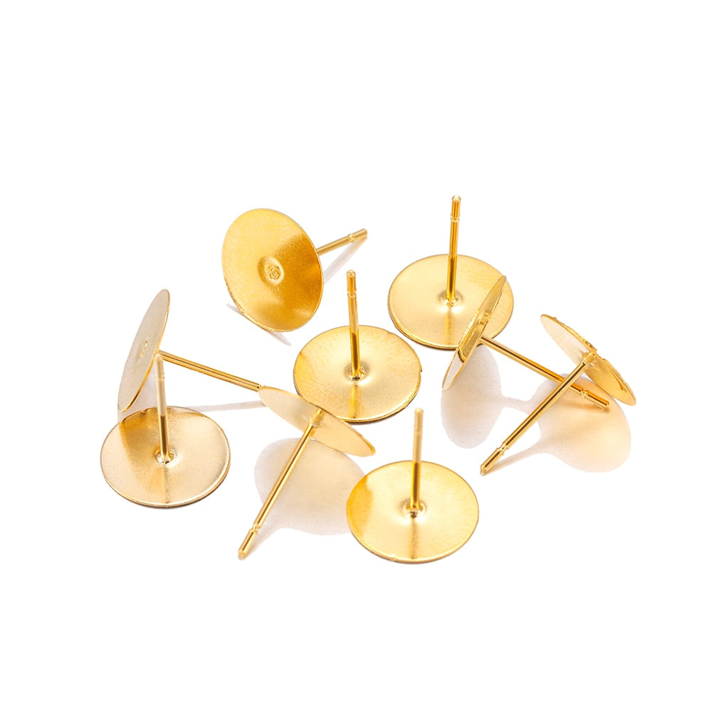 Base de clou de boucle d'oreille en acier inoxydable doré de 3 à 8 mm, 50 pièces