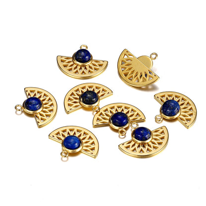 Stainless Steel Natural Stone Fan Shape Pendant, 5Pcs