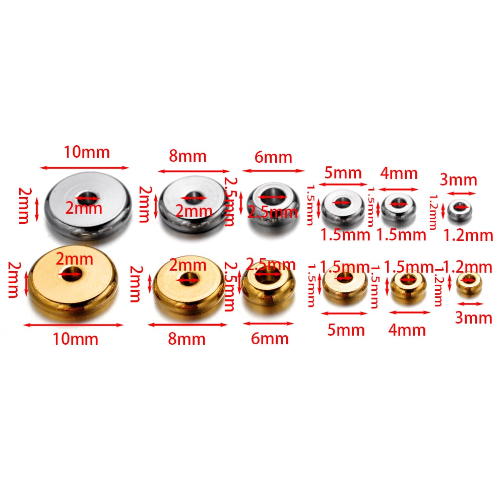 3-10 mm Stainless Steel Flat Round Spacer Beads, 20Pcs
