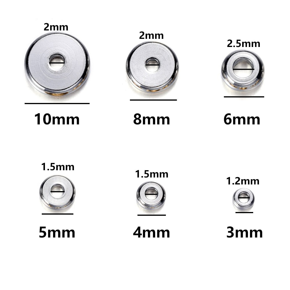 3-10 mm Stainless Steel Flat Round Spacer Beads, 20Pcs